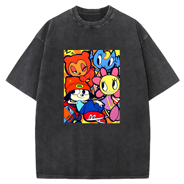 Parappa The Rapper Vintage Design Washed Crew Neck T-Shirt