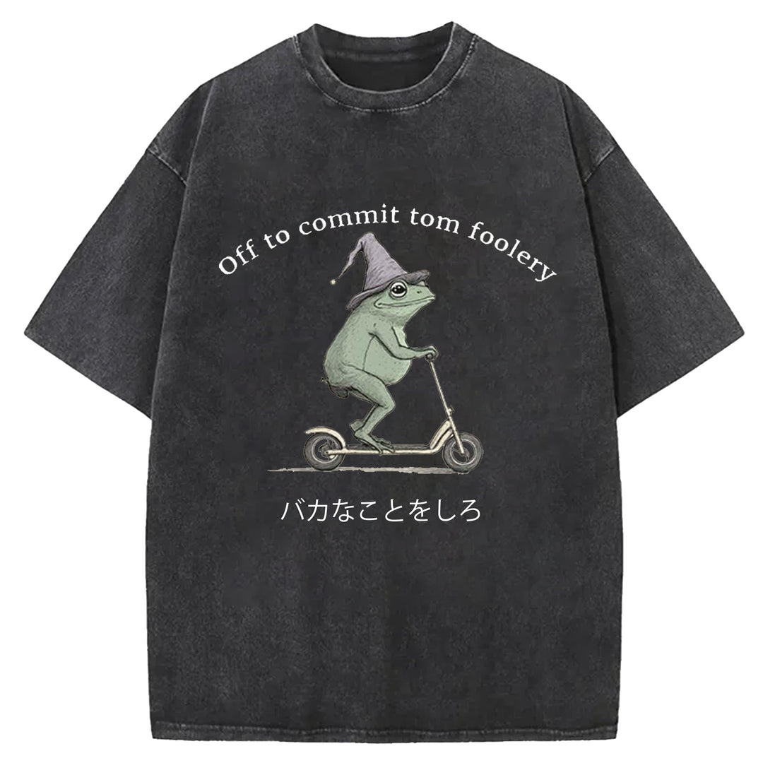 Off To Commit Tom Foolery Vintage Design Washed Crew Neck T-Shirt
