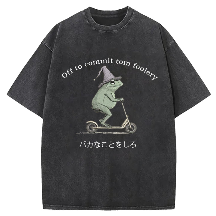 Off To Commit Tom Foolery Vintage Design Washed Crew Neck T-Shirt