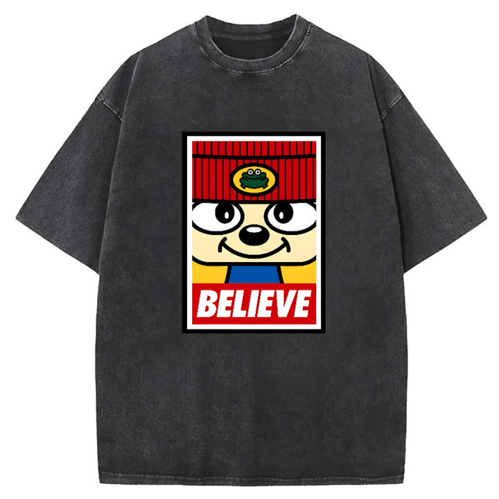 Parappa The Rapper Vintage Design Washed Crew Neck T-Shirt