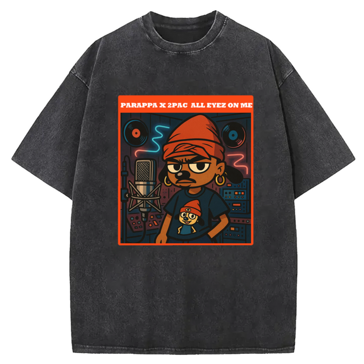 Parappa The Rapper Vintage Design Washed Crew Neck T-Shirt
