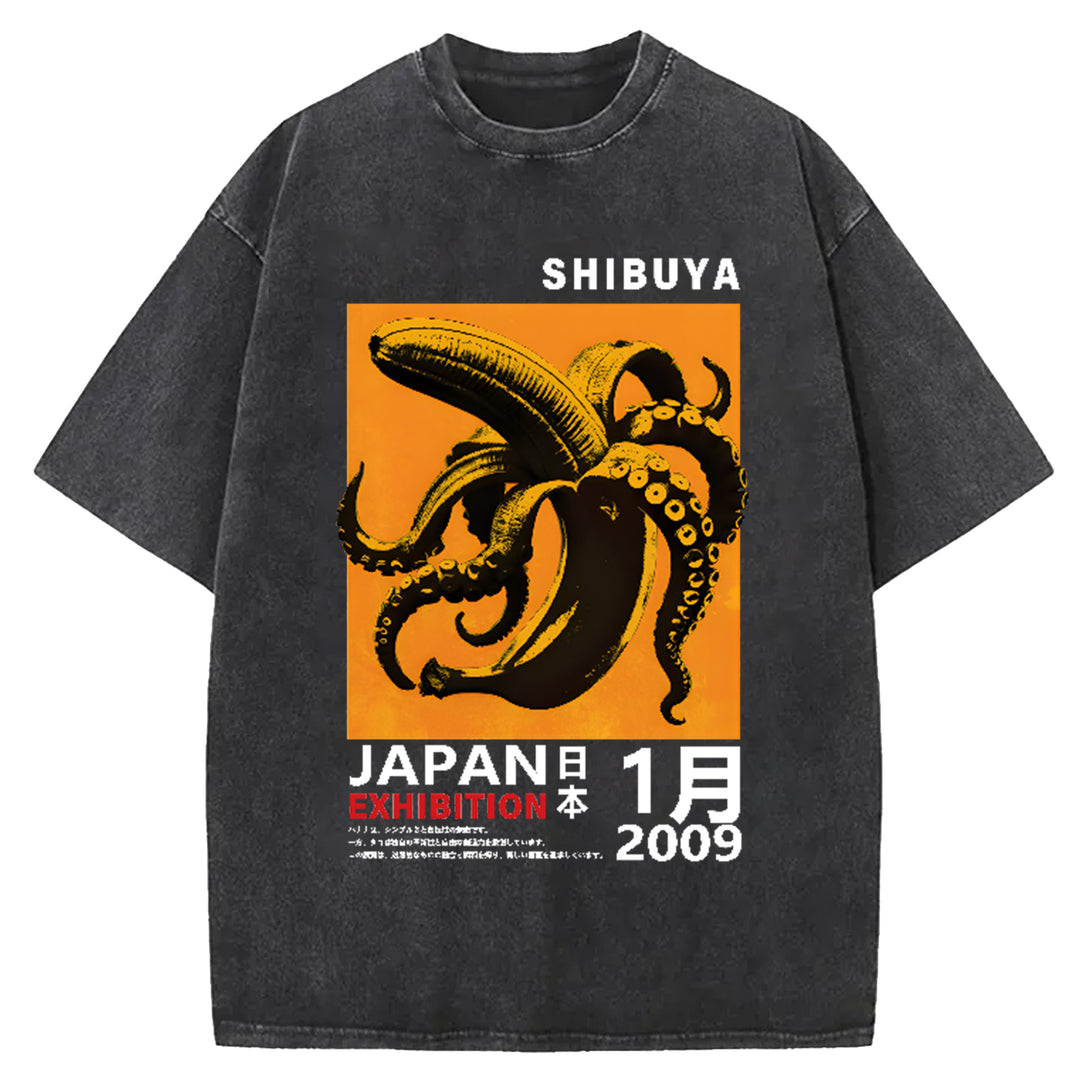SHIBUYA Vintage Shrimp Japanese Design Washed Crew Neck T-Shirt