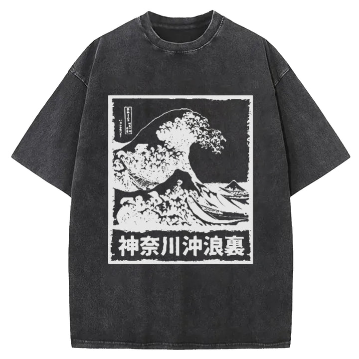 Kanagawa Wave Washed Crew Neck T-Shirt