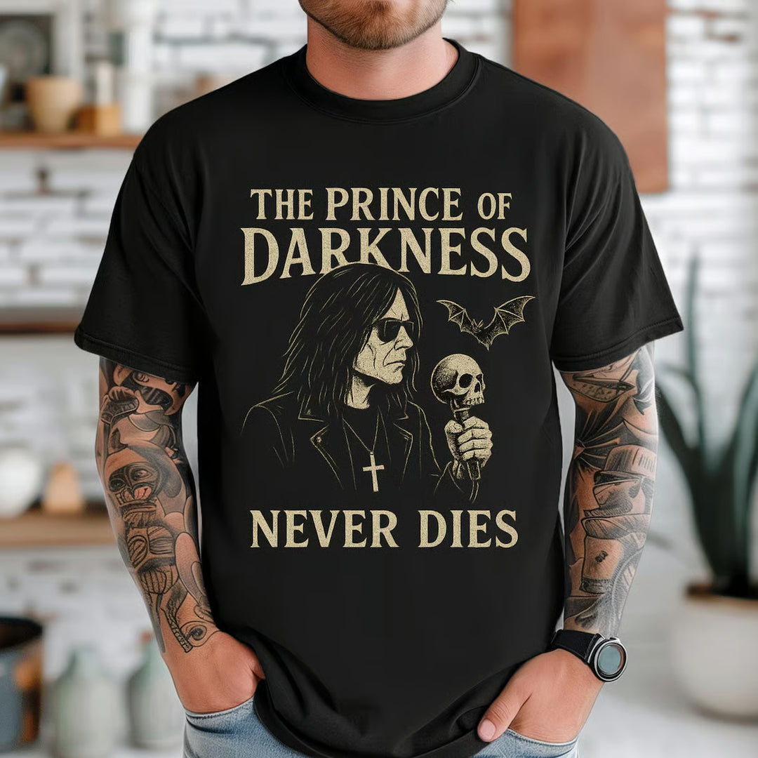 The Prince Of Darkness Never Dies Print Crew Neck T-shirt