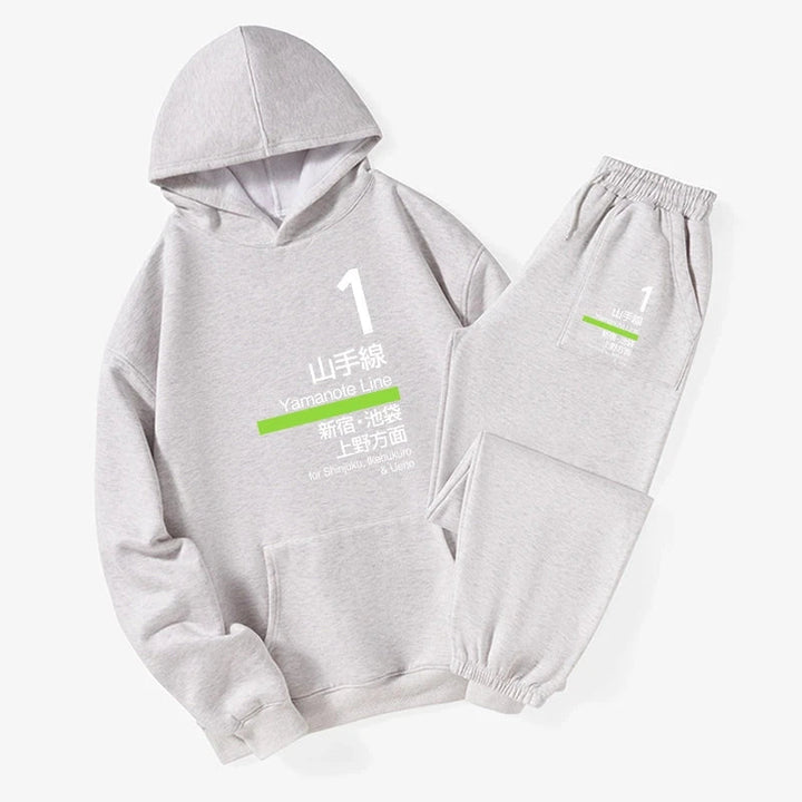 Tokyo Yamanote Line Platform Sign Fleece Lined Hoodie Set