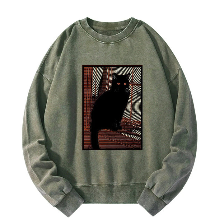 Mysterious Black Cat Washed Sweatshirt