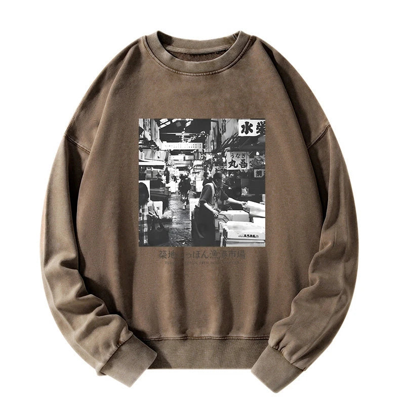 Tsukiji Fish Market Photo Washed Sweatshirt