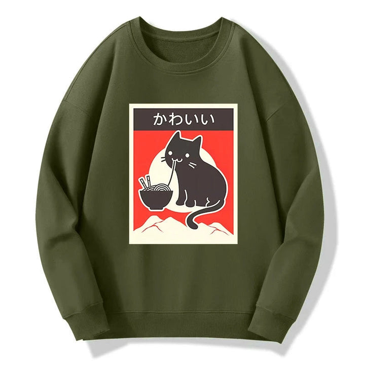 "Kawaii" Vintage Style Japenese Ramen Cat Sweatshirt