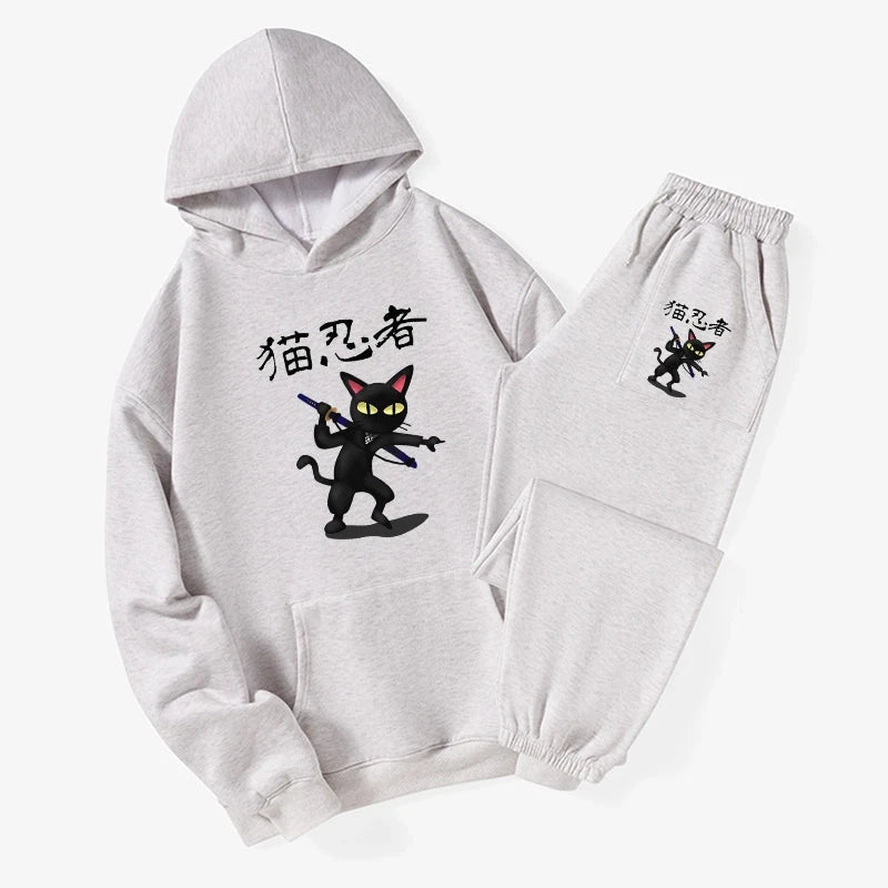 Ninja Cat Fleece Lined Hoodie Set
