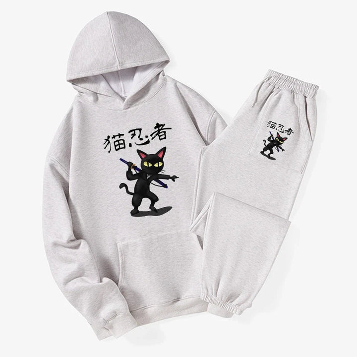 Ninja Cat Fleece Lined Hoodie Set