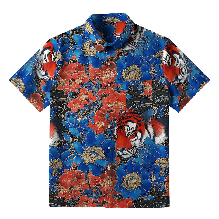 Tiger Among Flowers Button-up Shirt