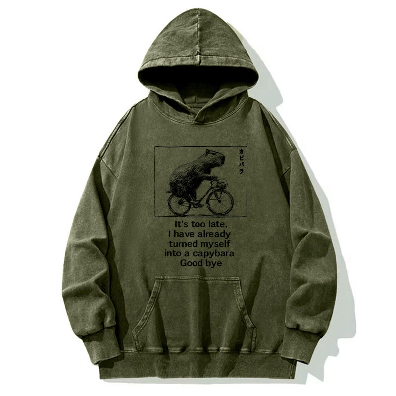 Funny Capybara Riding A Bicycle Washed Hoodie