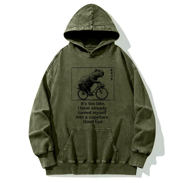 Funny Capybara Riding A Bicycle Washed Hoodie