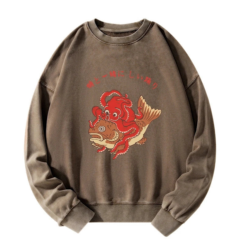 Octopus And Koi Dance Together Washed Sweatshirt