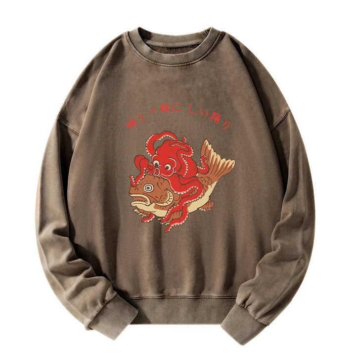 Octopus And Koi Dance Together Washed Sweatshirt