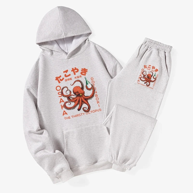 Octopus Drinks Soju Fleece Lined Hoodie Set