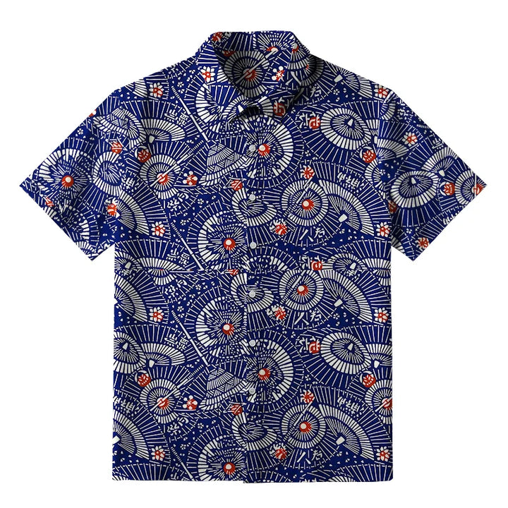 Japanese Retro Folding Fan Button-up Shirt