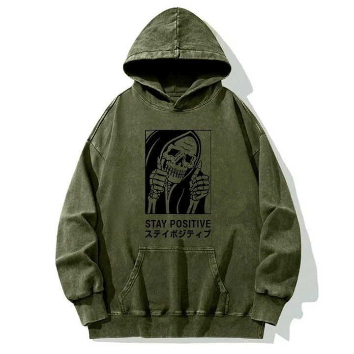 Stay Positive Skeleton Washed Hoodie