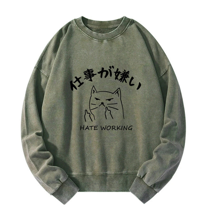 A Cat That Hates Work Washed Sweatshirt