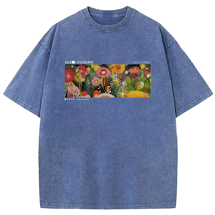 Yayoi Kusama Polka Dot Floral Washed Crew Neck T-Shirt