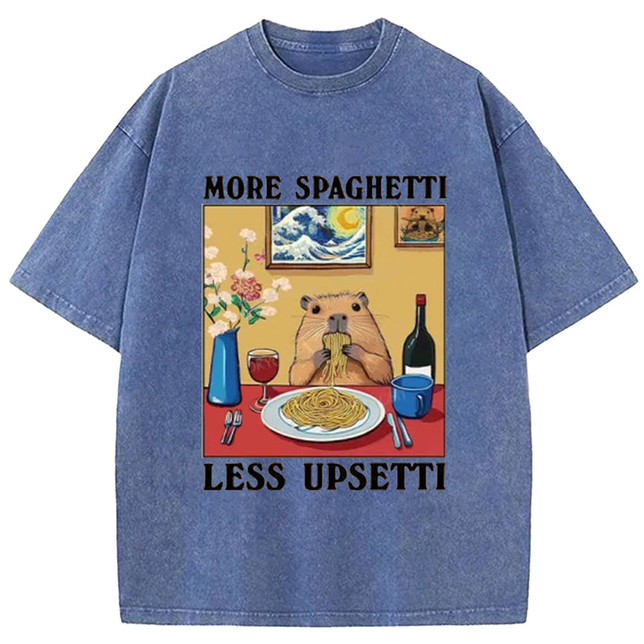 More Spaghetti Less Upsetti Capybara Washed Crew Neck T-Shirt