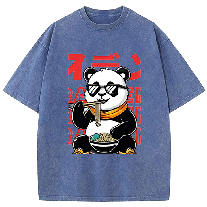 Panda Eating Ramen Wash Crew Neck T-Shirt