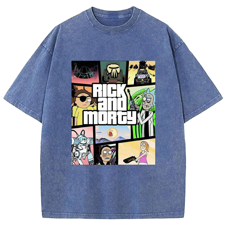 Funny Cartoon Washed Crew Neck T-shirt