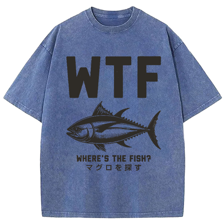 WTF Where's The Fish Washed Crew Neck T-Shirt