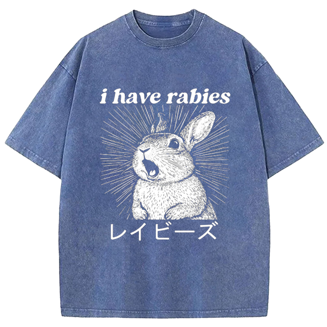 I Have Rabies Washed Crew Neck T-shirt