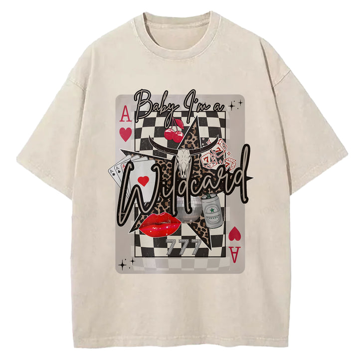 Baby I¡¯m a Wildcard Western Design Washed Crew Neck T-Shirt
