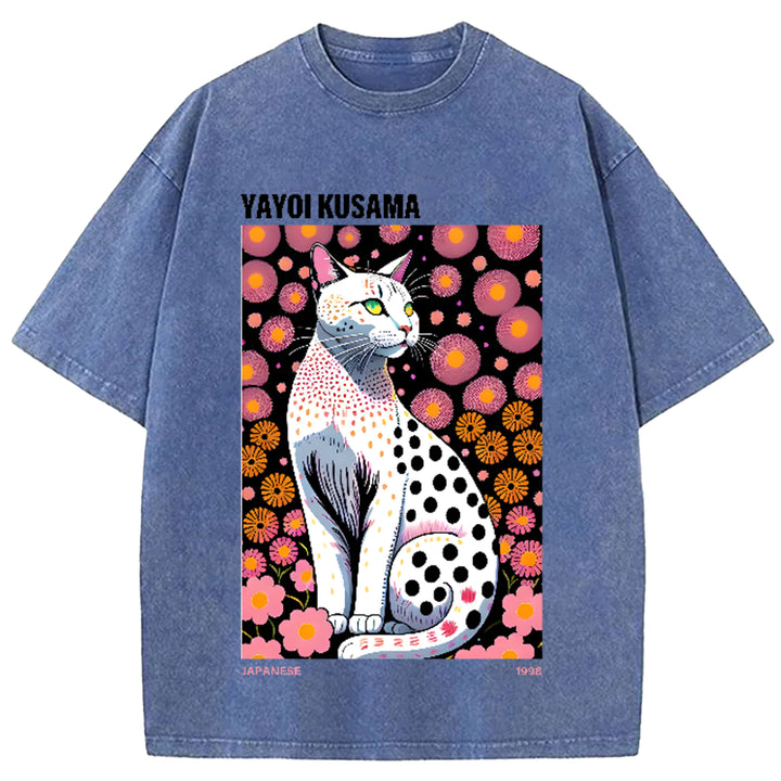 Yayoi Kusama Flower Vintage Japanese Design Washed Crew Neck T-Shirt