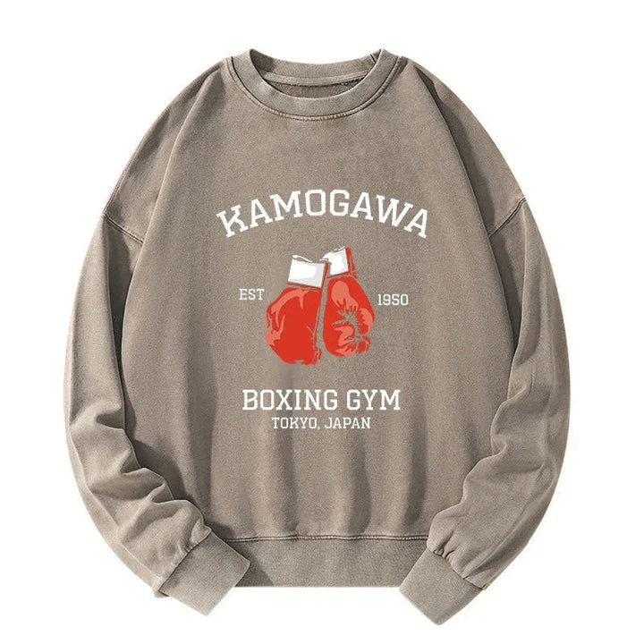 Retro Boxing Gloves Manga Anime Washed Sweatshirt
