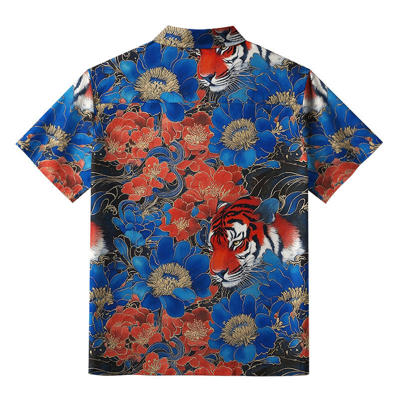 Tiger Among Flowers Button-up Shirt