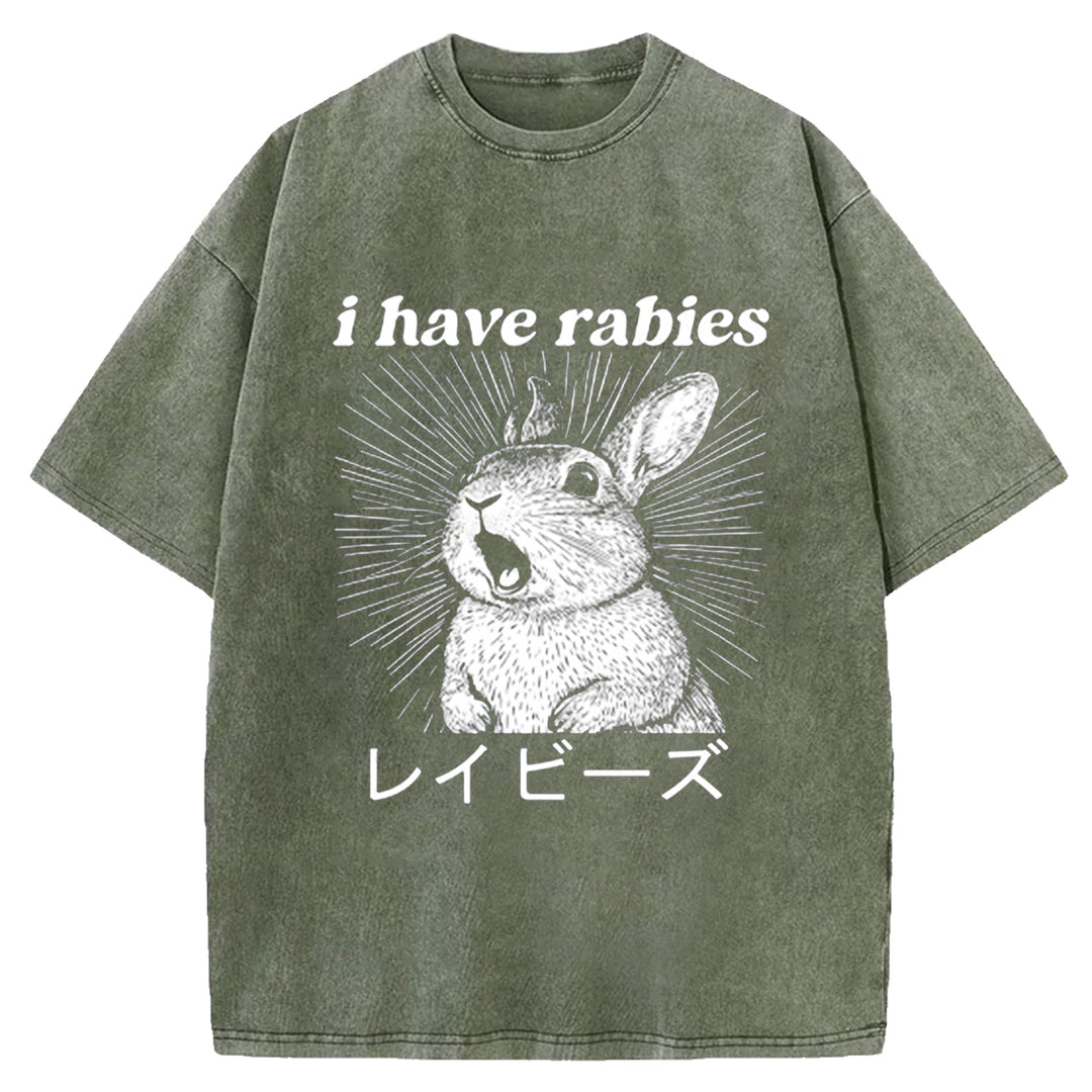 I Have Rabies Washed Crew Neck T-shirt