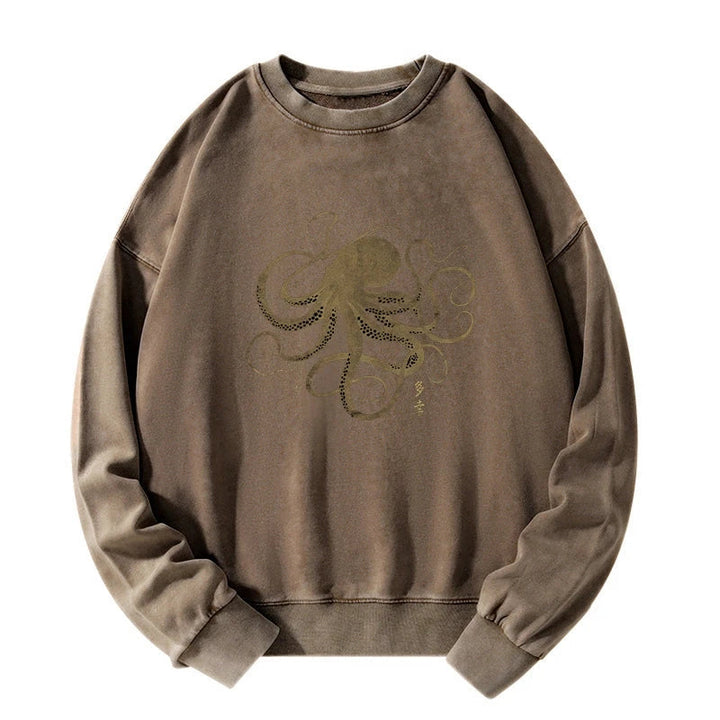Octopus Japanese Gold Print Tattoo Washed Sweatshirt