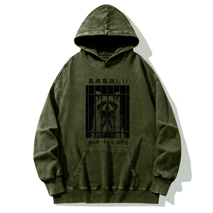 Raccoon Got Too Silly Washed Hoodie