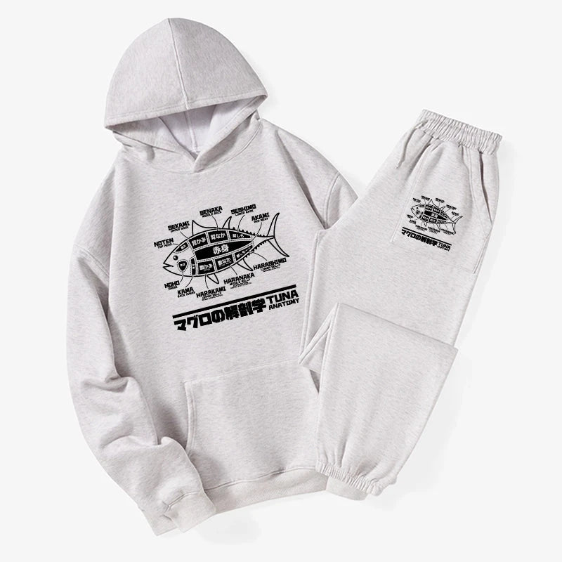 Tuna Dissection Map Japanese Fleece Lined Hoodie Set