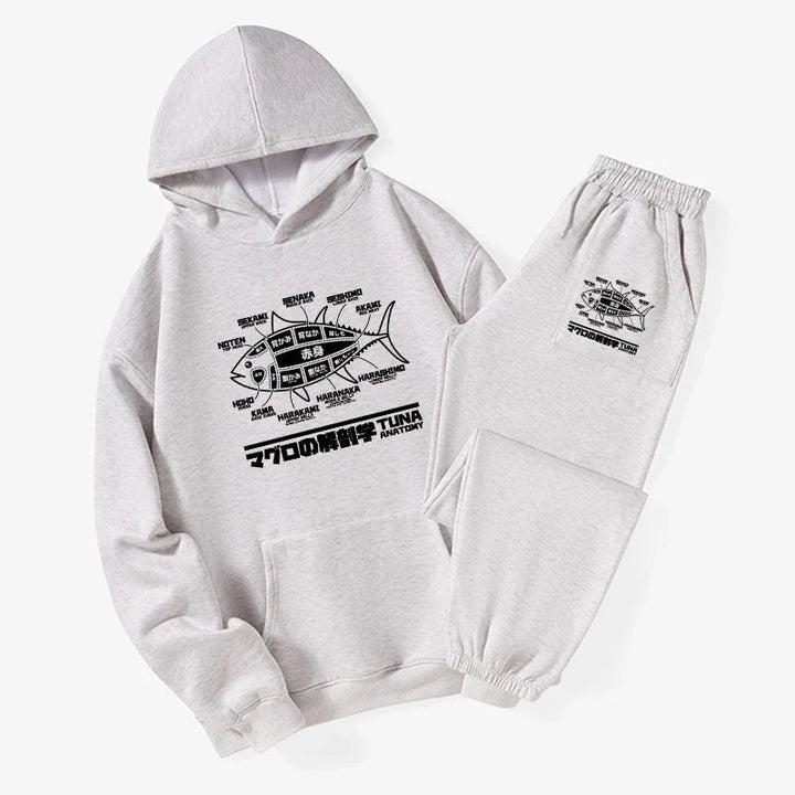 Tuna Dissection Map Japanese Fleece Lined Hoodie Set