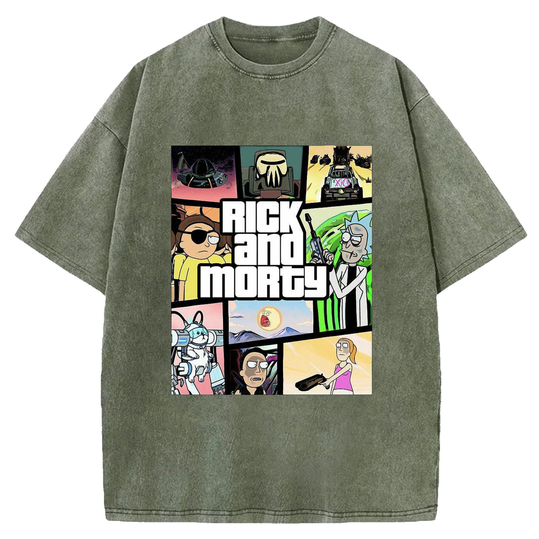 Funny Cartoon Washed Crew Neck T-shirt