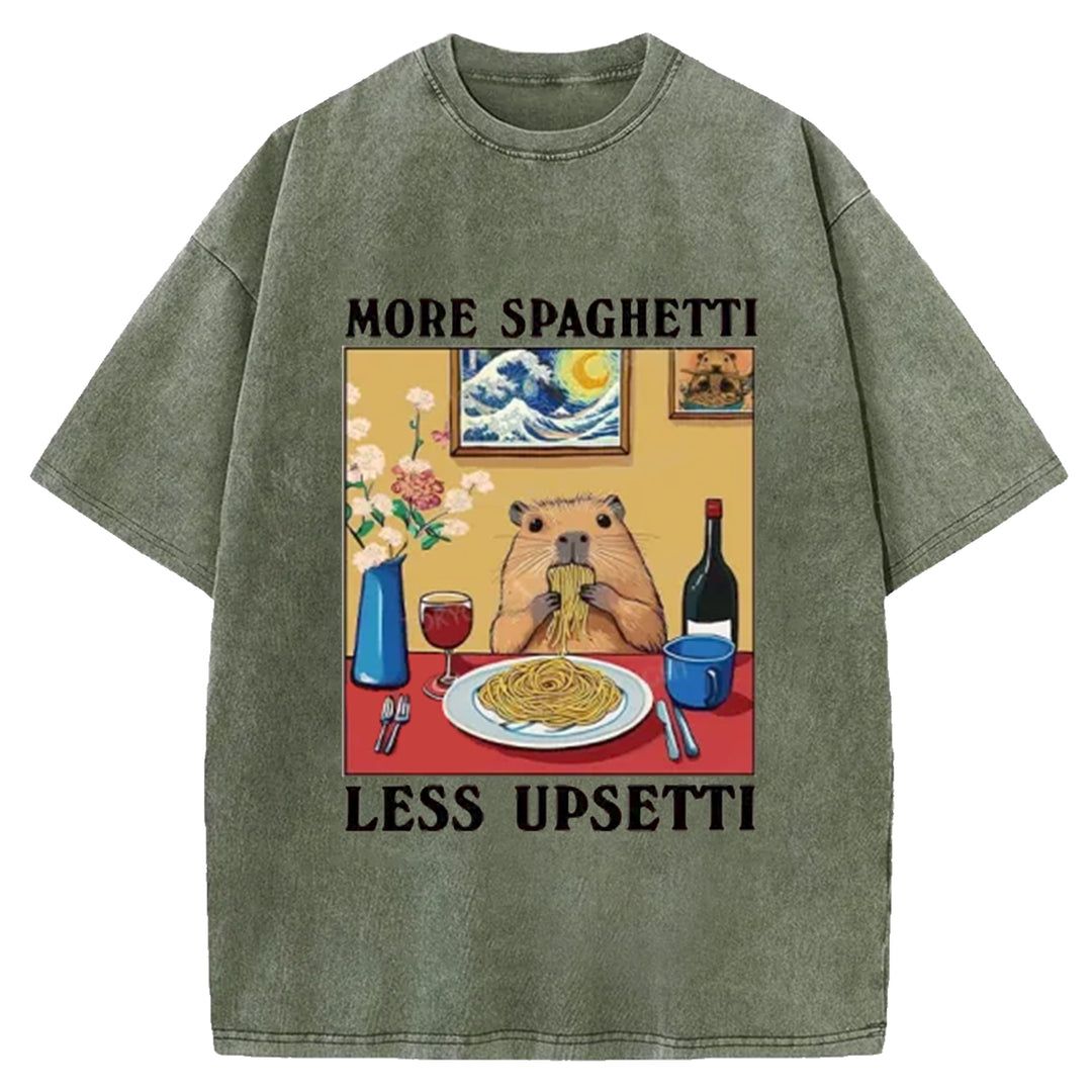 More Spaghetti Less Upsetti Capybara Washed Crew Neck T-Shirt