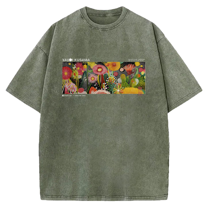 Yayoi Kusama Polka Dot Floral Washed Crew Neck T-Shirt