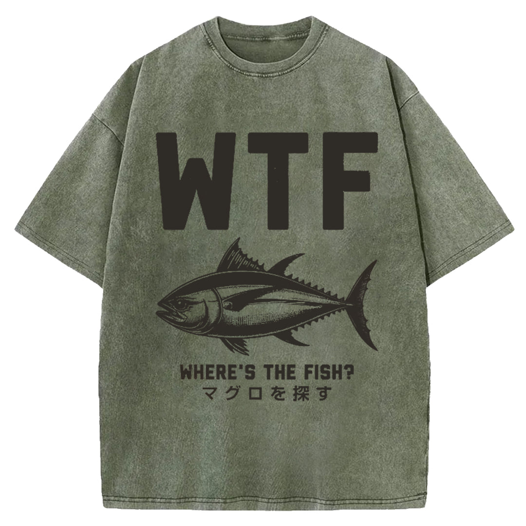 WTF Where's The Fish Washed Crew Neck T-Shirt
