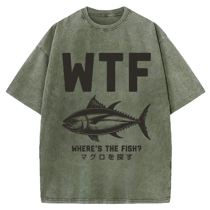 WTF Where's The Fish Washed Crew Neck T-Shirt
