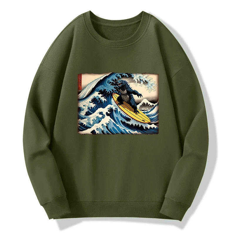 Dinosaur Surfing Japanese Sweatshirt