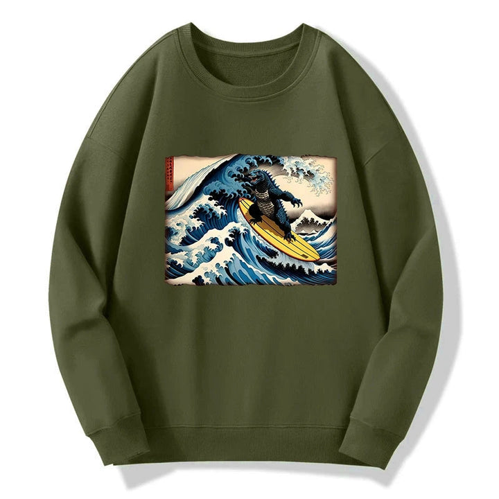 Dinosaur Surfing Japanese Sweatshirt