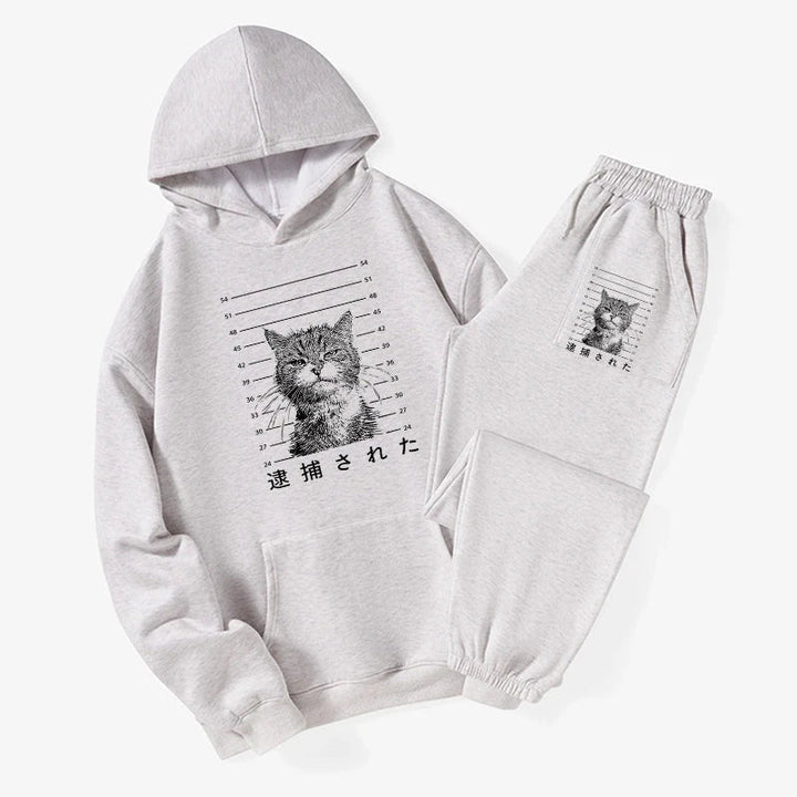 Cat That Was Arrested Fleece Lined Hoodie Set