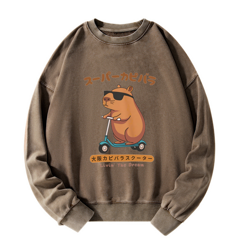 Osaka Capybara Scooter Washed Sweatshirt