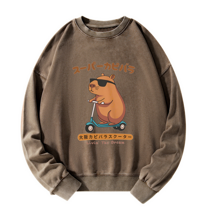 Osaka Capybara Scooter Washed Sweatshirt