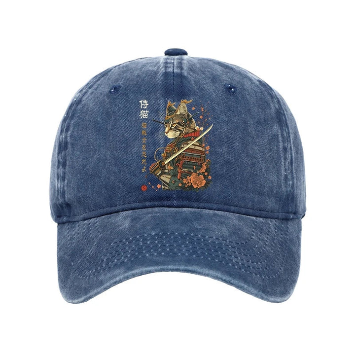Cat Samurai Japanese Art Washed Cap