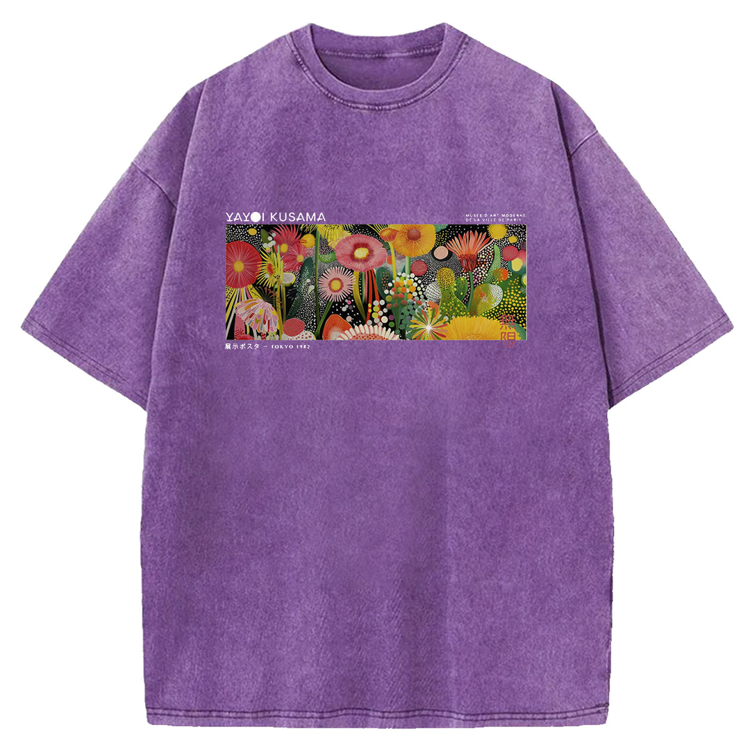 Yayoi Kusama Polka Dot Floral Washed Crew Neck T-Shirt